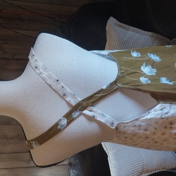 Intimately Free People Mixed Media Floral Boho Slip Dress in Mustard/White Small - Picture 6 of 9